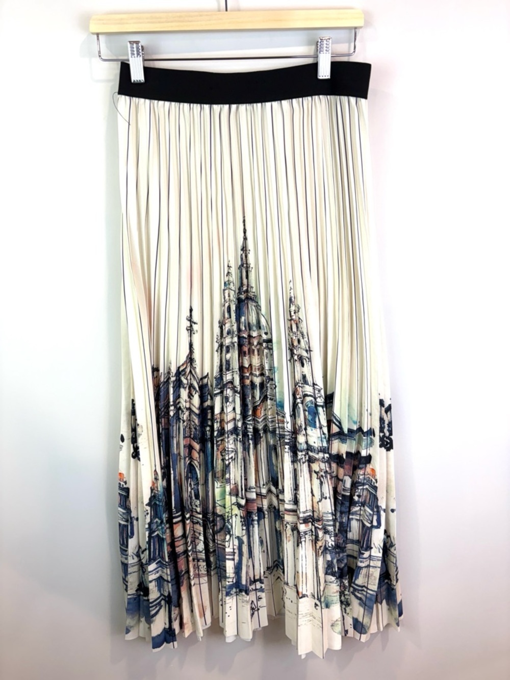 Bailey Pleated Cream Midi Skirt with Architectural Print size M - Picture 2 of 6